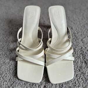 Zara Cream Square-toe Heeled Sandals